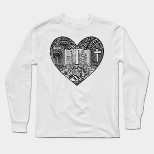 A hand-drawn heart, the Bible, the journey from creation to redemption Long Sleeve T-Shirt